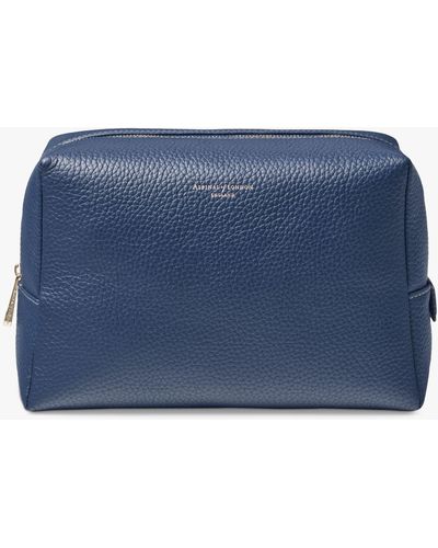 Aspinal of London Large Pebble Leather Toiletry Bag - Blue
