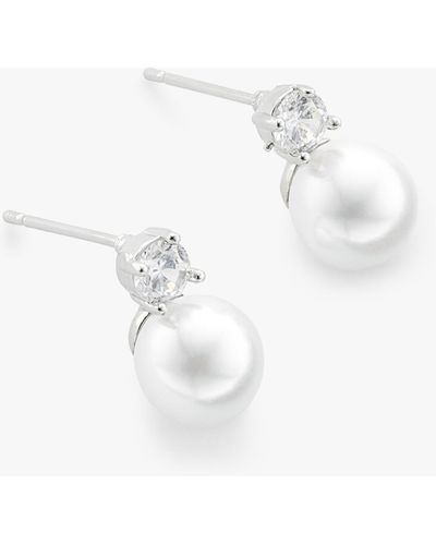 John Lewis Cubic Zirconia & Faux Pearl Stud Earrings - White