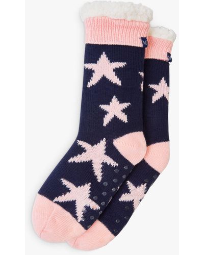 Crew Cosy Lined Star Print Slipper Socks - Blue