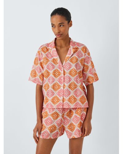 John Lewis Mosaic Tile Pyjama Shirt - Orange