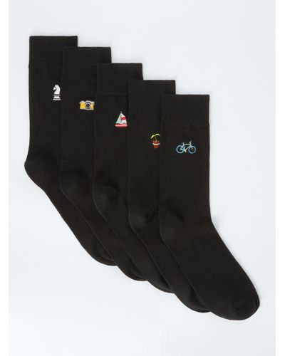 John Lewis Embroidered Hobbies Socks - Black