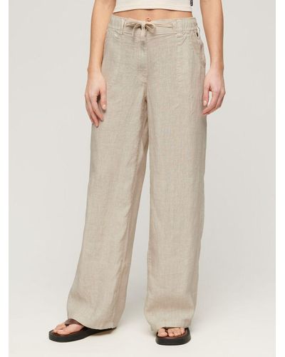 Superdry Low Rise Wide Leg Linen Trousers - Natural