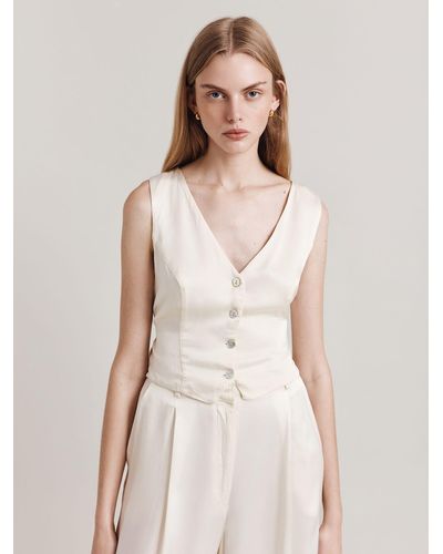 Ghost Eden Cropped Satin Waistcoat - Natural