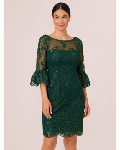 Adrianna Papell Embroidered Bell Sleeve Dress - Green