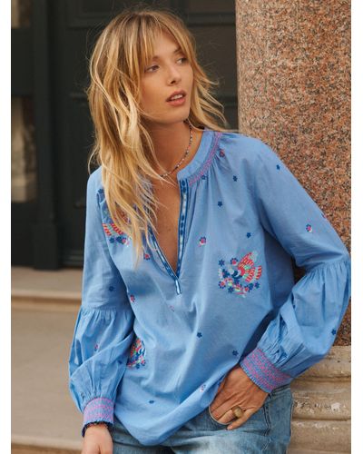 Nrby Birdie Embroidered Cotton Blouse - Blue