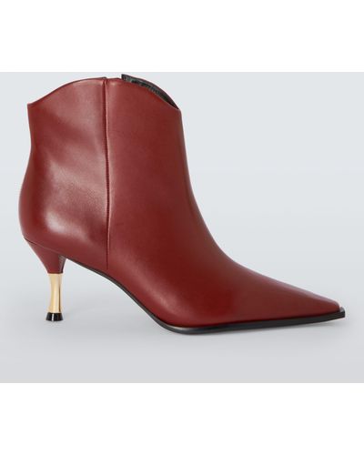 John Lewis Panam Leather Metal Heel Dressy Ankle Boots - Red