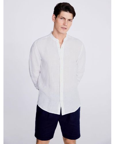 Moss Tailored Fit Linen Grandad Collar Shirt - White