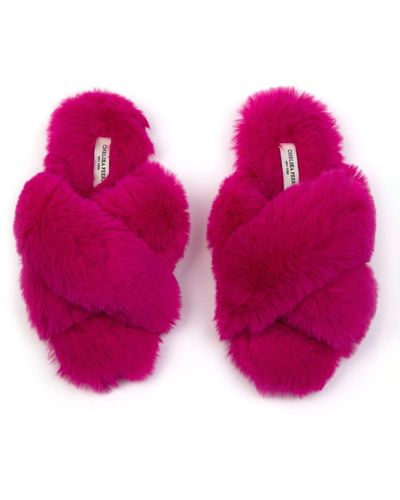 Chelsea Peers Fluffy Cross Strap Slider Slippers - Pink