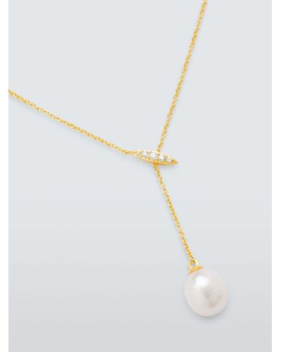 Lido Oval Freshwater Pearl Drop Necklace - White