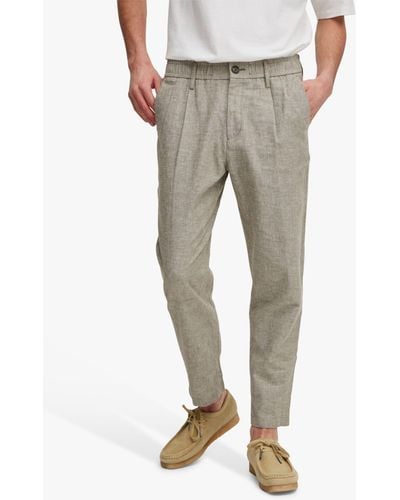 Casual Friday Marc Relaxed Fit Pleated Linen Trousers - Grey