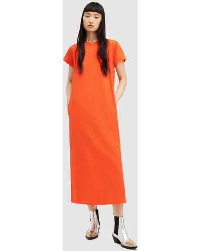 AllSaints Anna Crew Neck Short Sleeve Maxi Dress - Orange