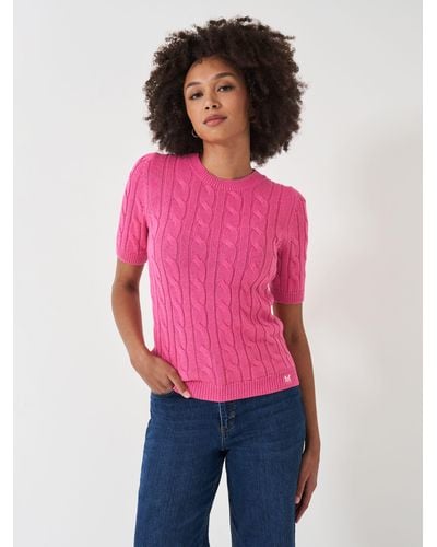 Crew Cotton Summer Cable Knit Jumper - Pink