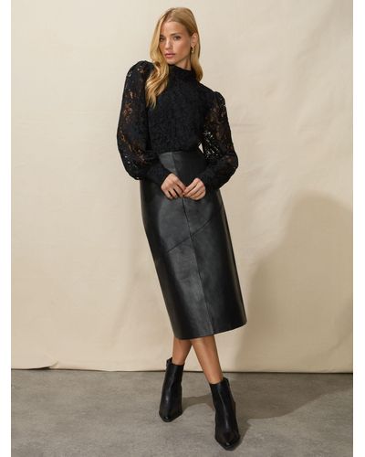 Ro&zo Leather Midi Skirt - Black