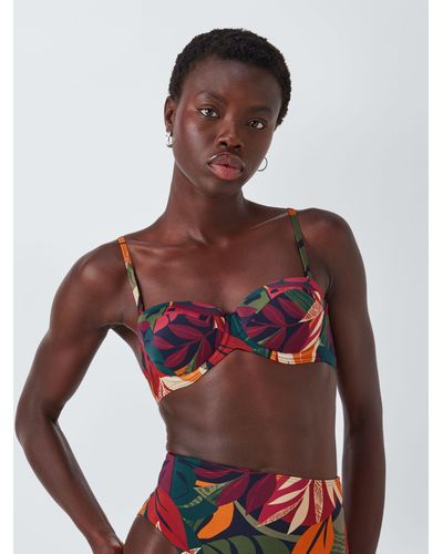 John Lewis Coco Leaf Print Bikini Top - Red