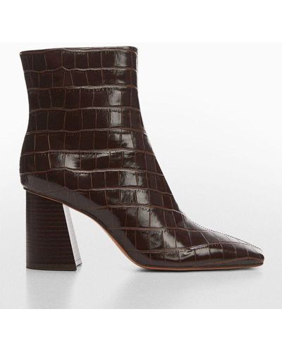 Mango Knit Block Ankle Boots - Brown