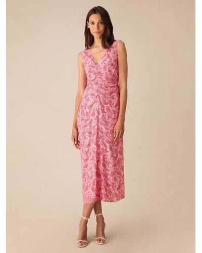 Ro&zo Paisley Ruched Midi Dress - Pink