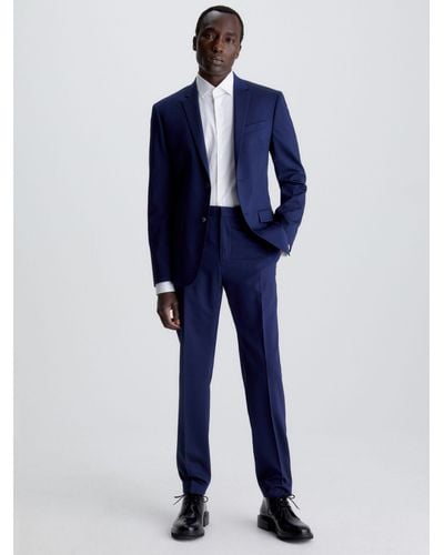 Calvin Klein Slim Fit Stretch Wool Blend Blazer - Blue