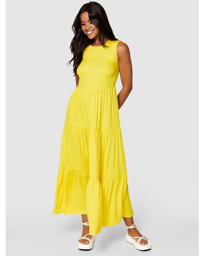 Closet Gathered Midi Dress - Yellow