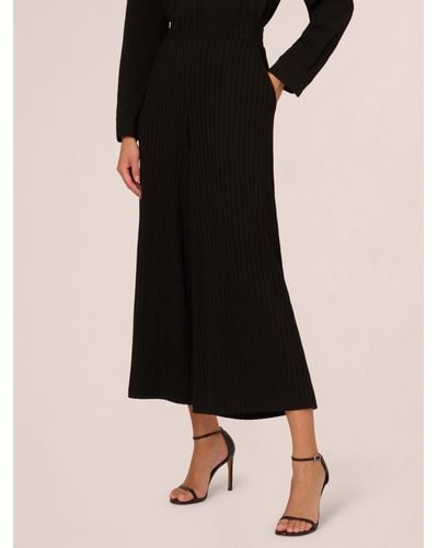 Adrianna Papell Ribbed Pull On Wide Leg Knit Trousers - Black