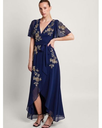 Monsoon Sarah Embellished Maxi Wrap Dress - Blue
