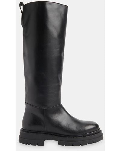 Whistles Maceo Lug Sole Leather Knee High Boots - Black