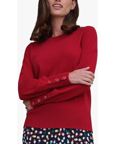 Pure Collection Wool Cashmere Blend Button Cuff Jumper - Red