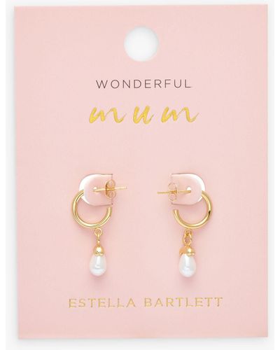Estella Bartlett Wonderful Mum Pearl Drop Hoop Earrings - Pink