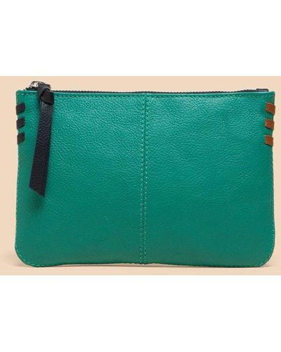 White Stuff Leather Zip Top Pouch - Green