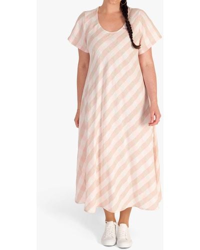Chesca Check Print Short Sleeve Midi Dress - Pink