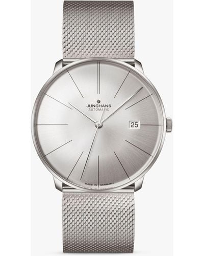 Junghans 27/4153.44 Meister Fein Automatic Date Mesh Strap Watch - White