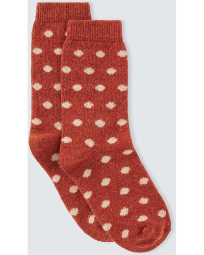 John Lewis Spot Wool Silk Blend Ankle Socks - Red