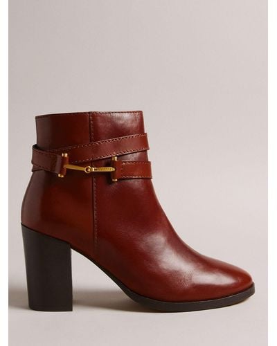 Ted Baker Anisea High Block Heel Leather Ankle Boots - Brown