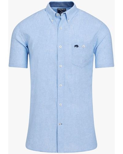 Raging Bull Classic Linen Short Sleeve Shirt - Blue
