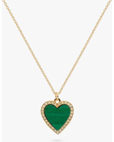 Melissa Odabash Malachite And Crystal Heart Pendant Necklace - White