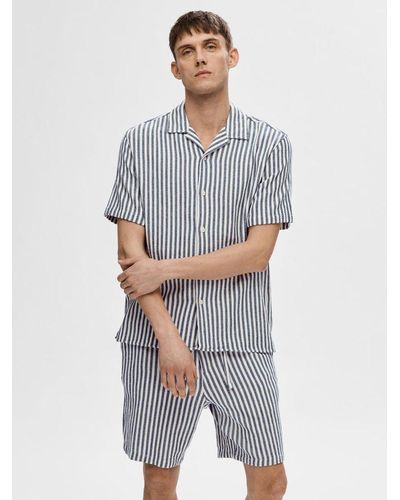 SELECTED Stripe Short Sleeve Shirt - Grey