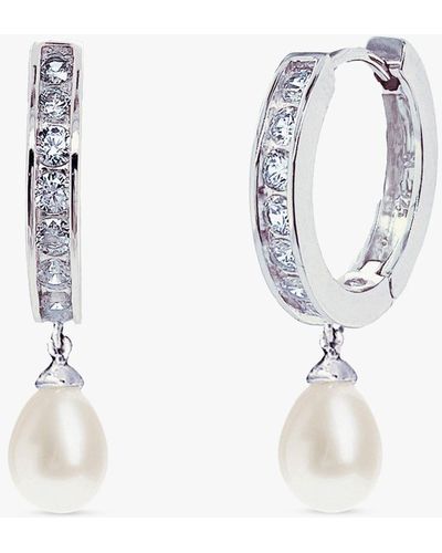 Ivory & Co. Canterbury Crystal And Faux Pearl Hoop Earrings - White