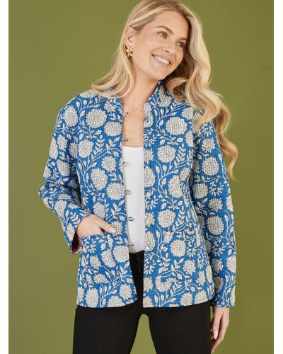 Yumi' Floral Print Reversible Quilted Jacket - Blue
