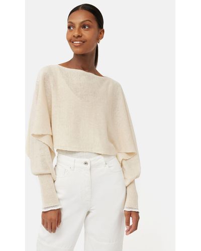 Jigsaw Pure Linen Cropped Poncho Jumper - White