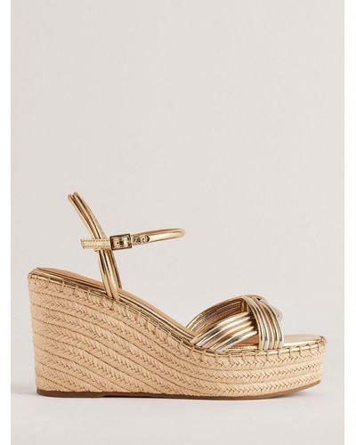 Ted Baker Amaalia Cross Strap Leather Wedge Sandals - Natural