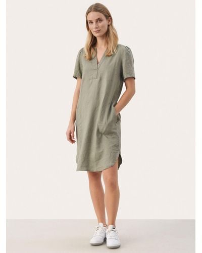 Part Two Aminase Linen Short Sleeve Pocket Dress - Natural