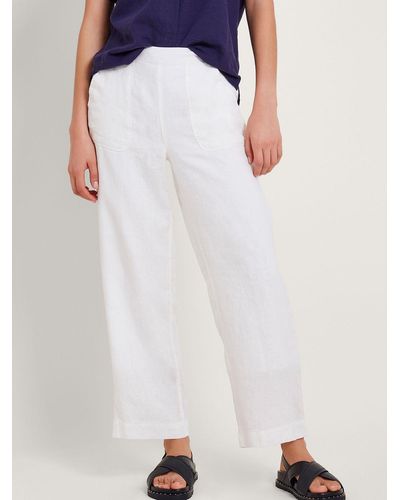 Monsoon Parker Linen Cropped Trousers - White