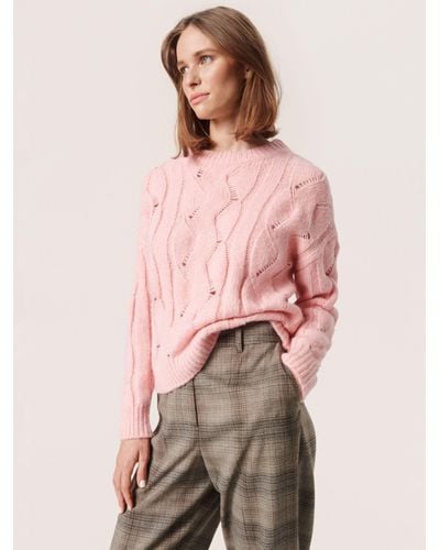 Soaked In Luxury Gunn Cable Knit Crew Neck Pullover - Pink
