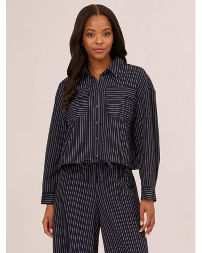 Adrianna Papell Pinstripe Button Up Jacket - Blue