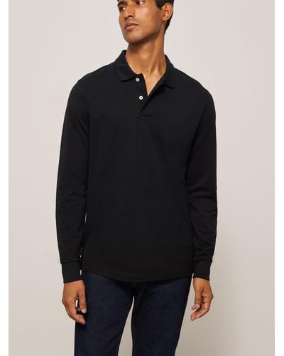 John Lewis Supima Cotton Long Sleeve Jersey Polo Shirt - Black