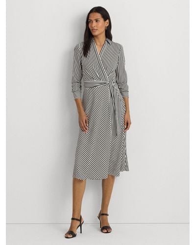 Ralph Lauren Lauren Rowella Stripe Dress - Grey