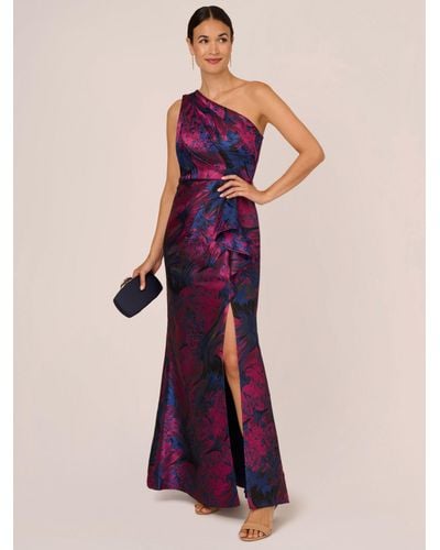 Adrianna Papell One Shoulder Jacquard Mermaid Maxi Dress - Purple