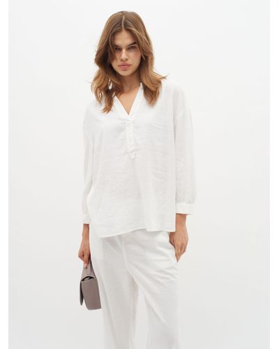 Inwear Ellie V-notch Neck 3/4 Sleeve Blouse - White