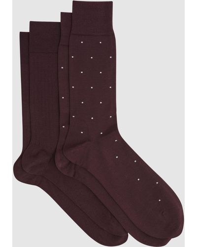Reiss Graham Ribbed And Spot Cotton Blend Socks - Purple