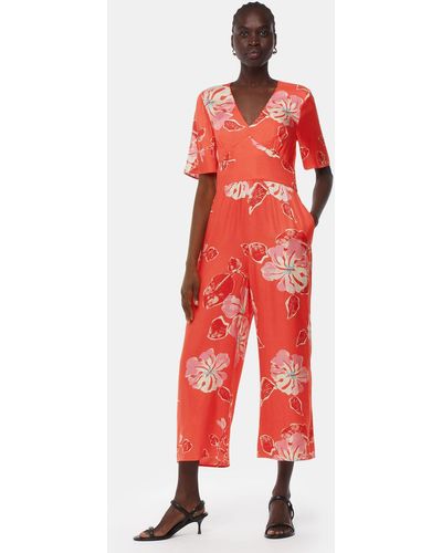 Whistles Aimee Floral Print Cropped Jumpsuit - Red