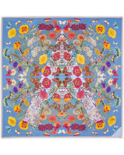 Aspinal of London Botanical A Silk Square Scarf - Blue